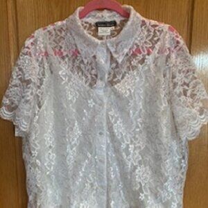 Share Patrick Christopher Women's Lace White Top Blouse Fully Lined Button Down